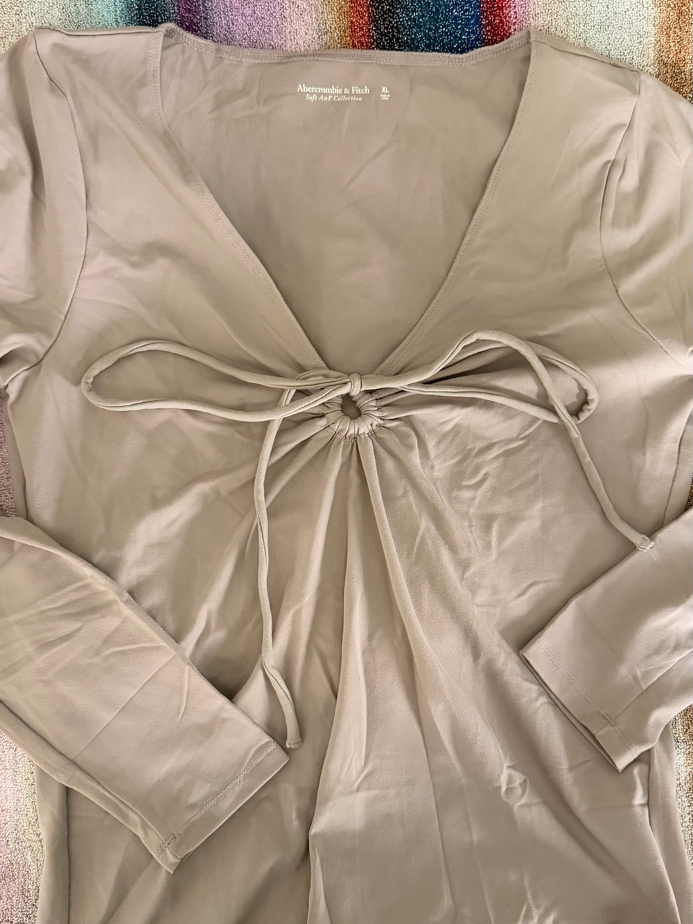 Abercrombie & Fitch Taupe Tie-Front Long Sleeve Bodysuit